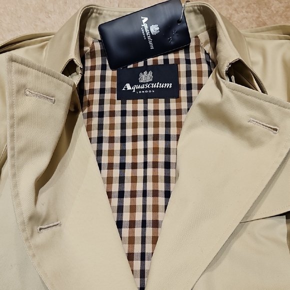 AQUASCUTUM CLASSIC BEIGE/Off WHITE TRENCH WOMENS COAT SIZE 10 - Picture 2 of 16